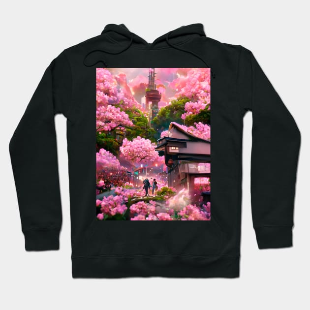 Japanese Sakura Flower Street of Garden World of Cherry Pink Blossoms Hoodie by DaysuCollege